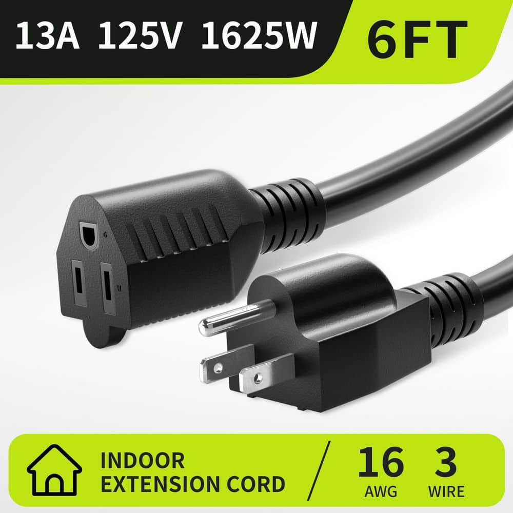 Unbranded 6 ft. 16 Gauge 3-Conductor 13A 125V Rated Indoor Braided Extension Cord w/Tri-Tap Dual Lighted End and Foot Switch Black (2)