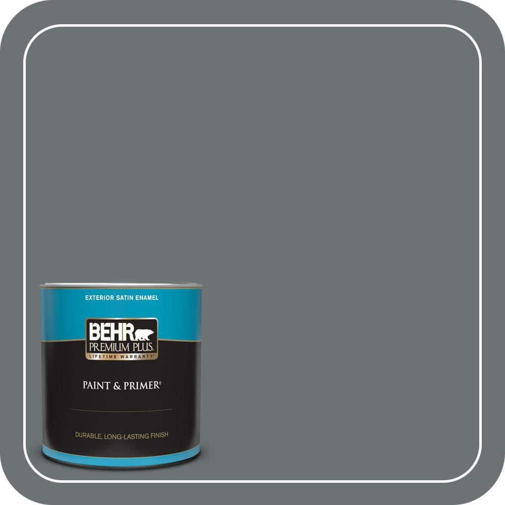 BEHR PREMIUM PLUS 1 qt. #MQ5-28 Dawn Gray Satin Enamel Exterior Paint & Primer