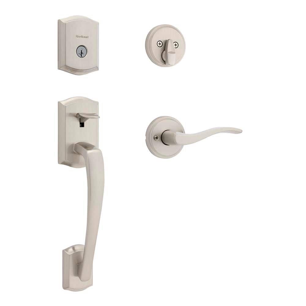 Kwikset Prescott Satin Nickel Keyed Entry Single Cylinder Door Handleset with Sedona Door Handle Featuring SmartKey Security (1)