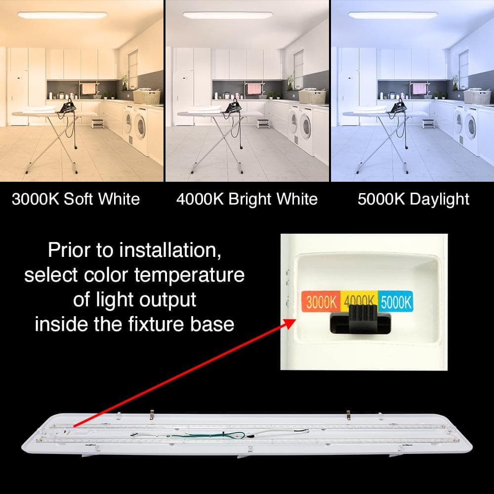 Commercial Electric 48 in. x 10 in. Classic White LED Flush Mount Closet Light 3200 Lumens 40-Watt Adjustable CCT Kitchen Light Dimmable (4)