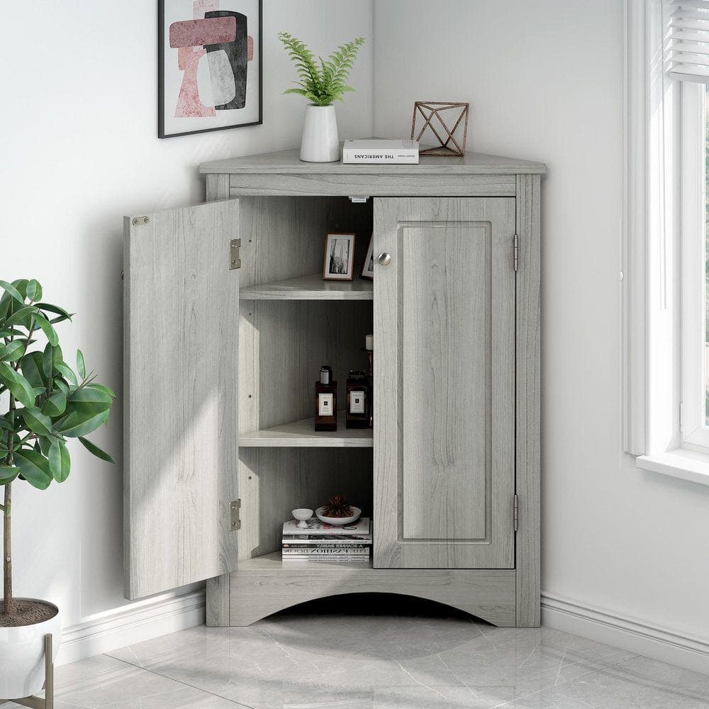 JimsMaison 17 in. W x 17 in. D x 32 in. H Oak Green Linen Cabinet with Adjustable Shelf (2)