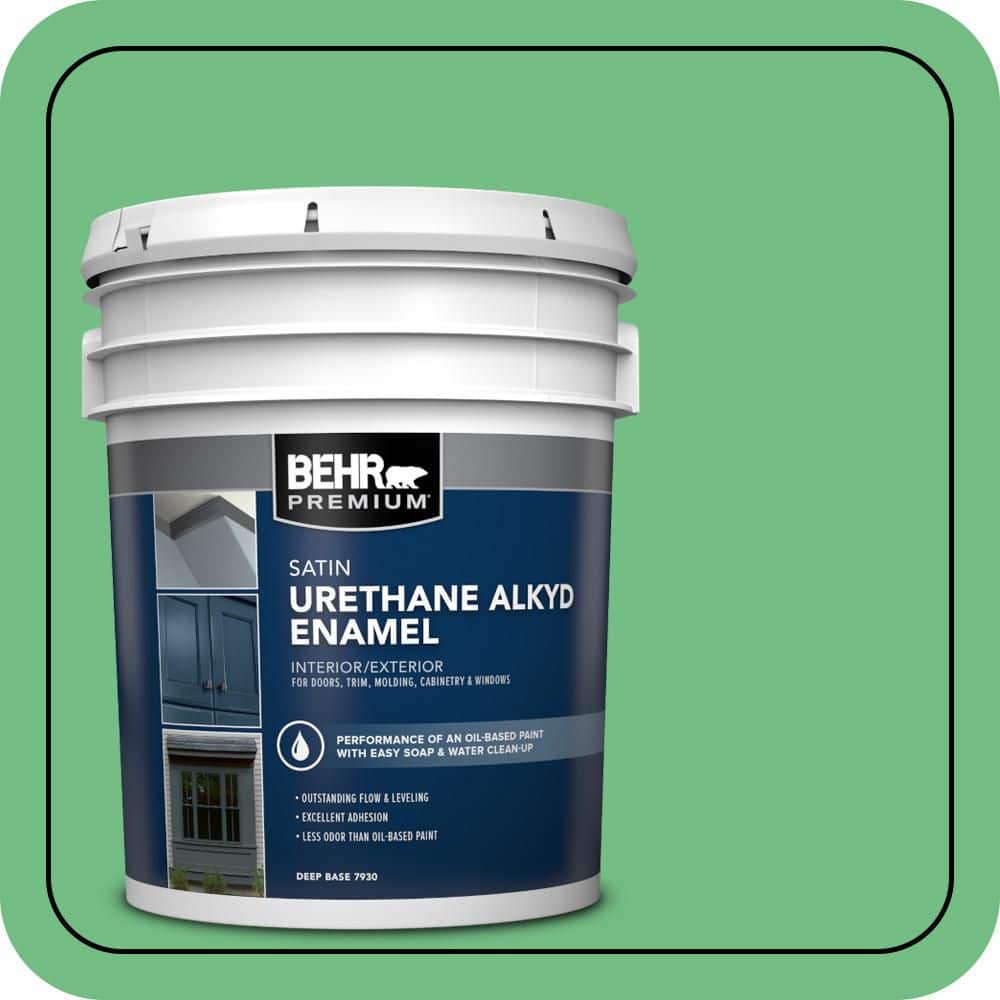 BEHR PREMIUM 5 gal. #P400-5 Winter Shamrock Urethane Alkyd Satin Enamel Interior/Exterior Paint