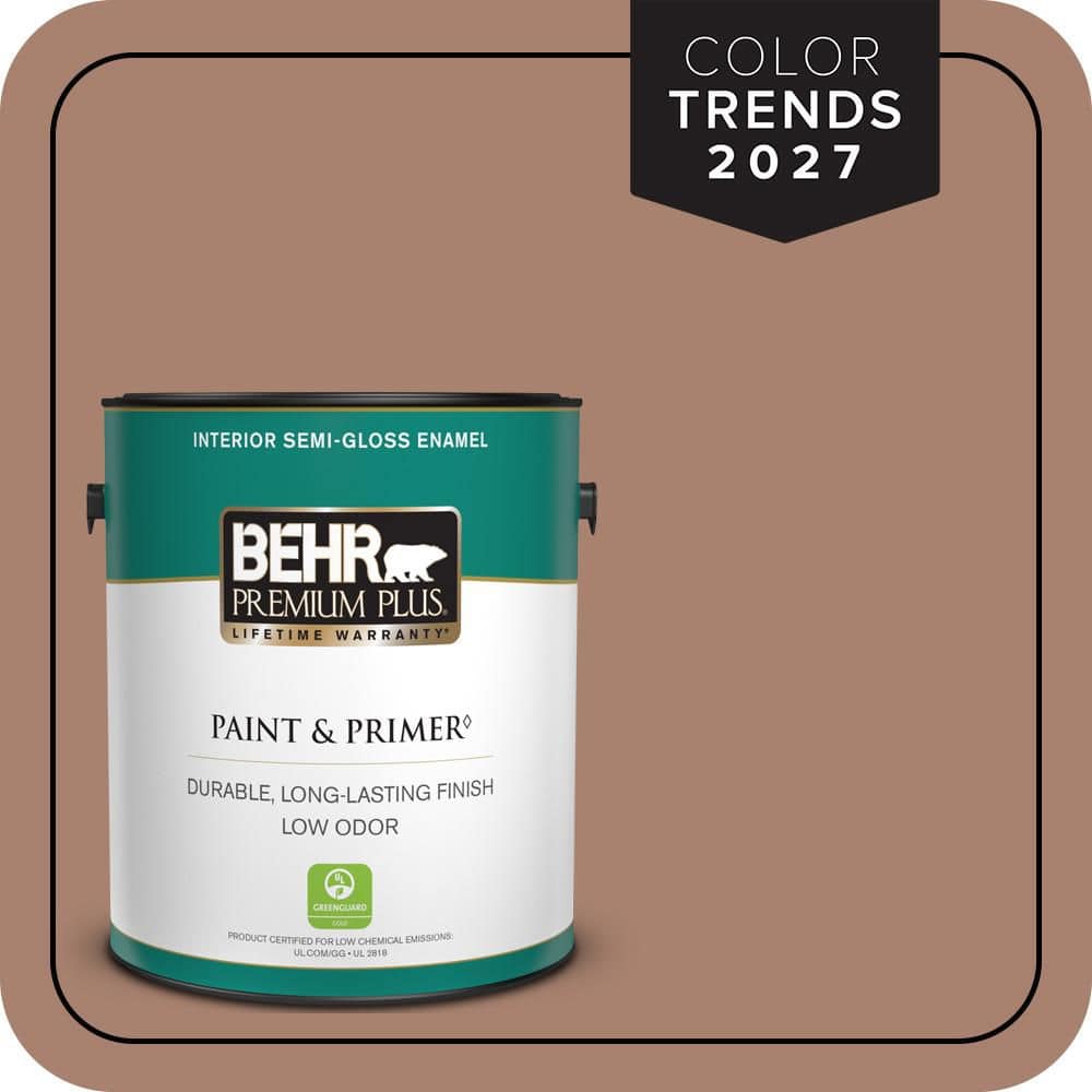 BEHR PREMIUM PLUS 1 gal. #S190-5 Cocoa Nutmeg Semi-Gloss Enamel Low Odor Interior Paint & Primer (1)
