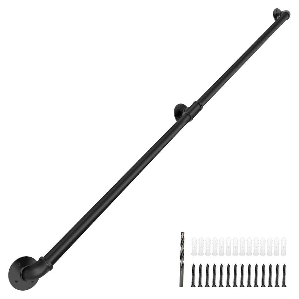 Unbranded 7 ft. Black Galvanized Pipe Handrail Matte Finish Industrial Style Staircase Wall Mount Handrail for Indoor Stairs (1)