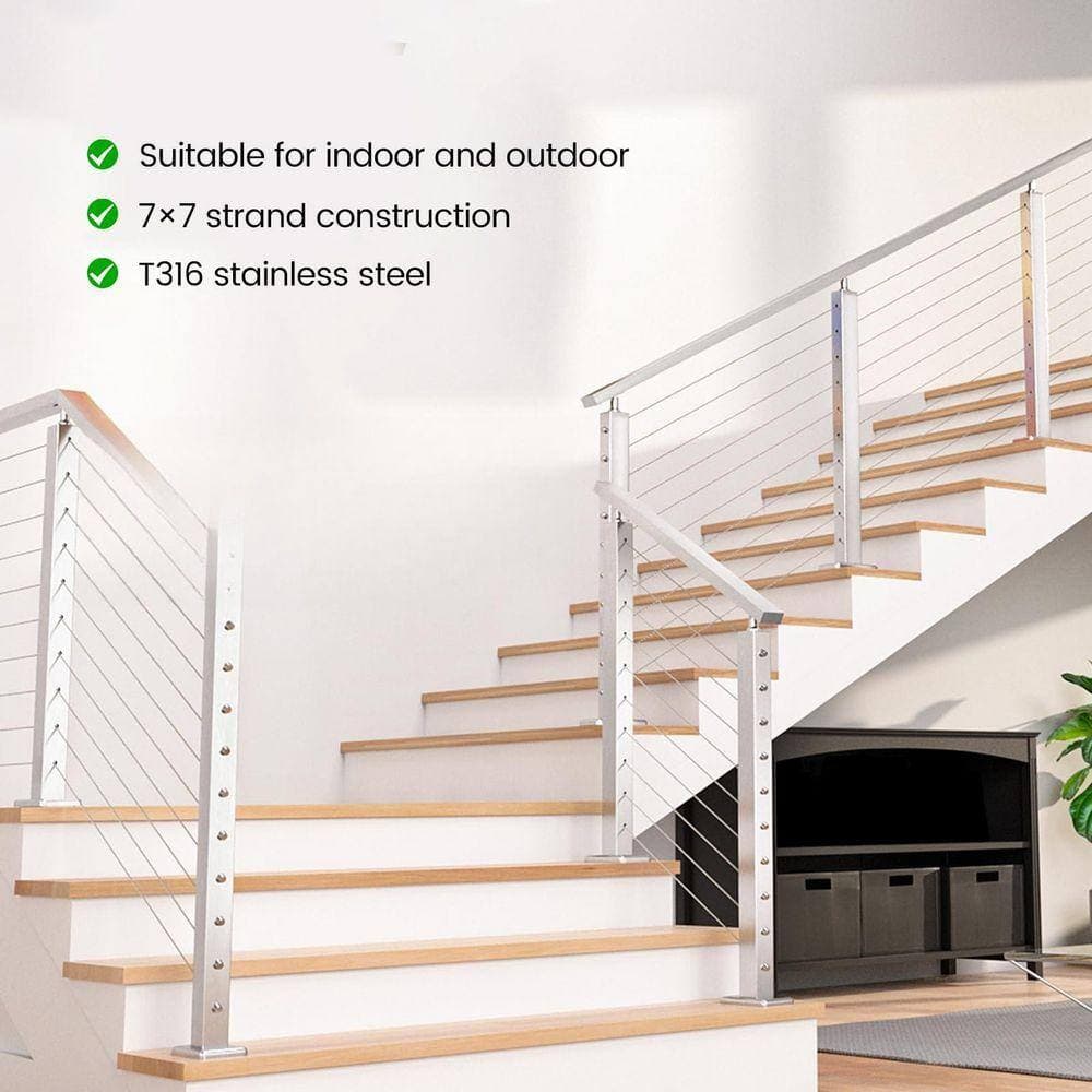 KIWDZFU Stainless Steel Cable Railing Wire Rope T316 7 x 7 Strand 1800 lb. Breaking Strength for Indoor Outdoor Coastal 1000 ft. (2)