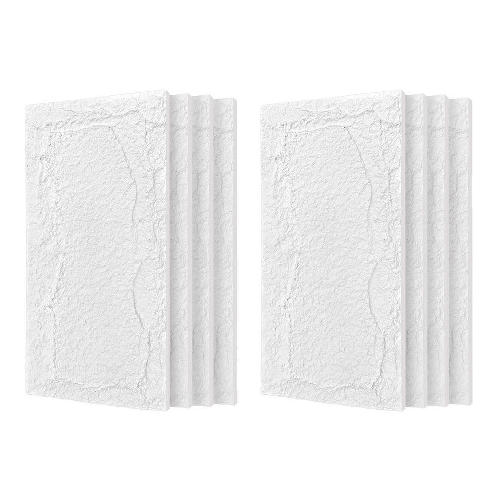 Runesay 8 Pieces 48 in. W x 24 in. L White 3D Faux Stone Wall Siding Panels, PU Wainscoting Panel for Wall Decor (1)