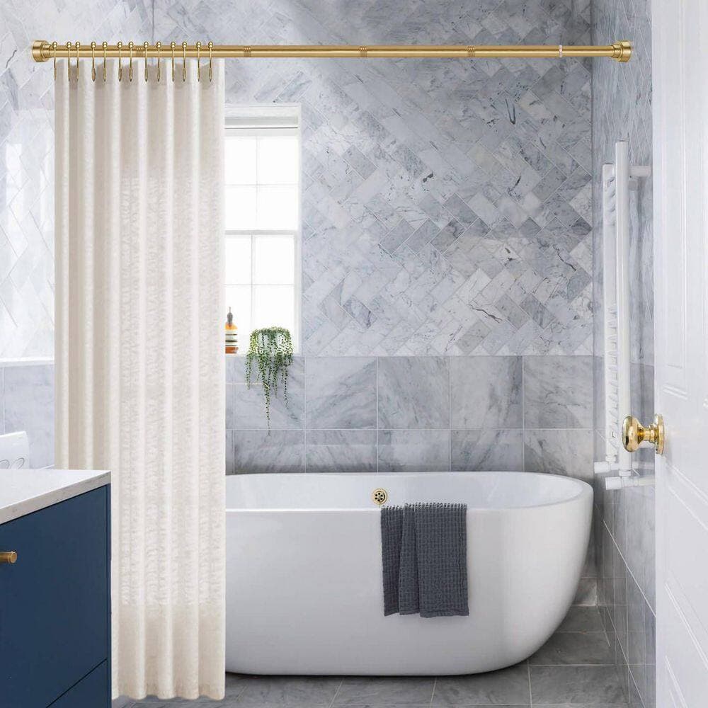 Numhew 82 in. Stainless Steel  Adjustable Tension Spring Shower Curtain Rod in Gold, No Drilling, Non-Slip, Rust-Proof (2)