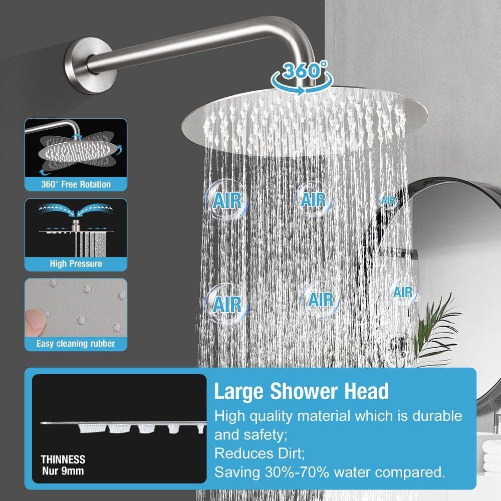 AKLFGN Rainfall Single Handle 2-Spray Shower Faucet 2.5 GPM with High Pressure in Brushed Nickel (2)