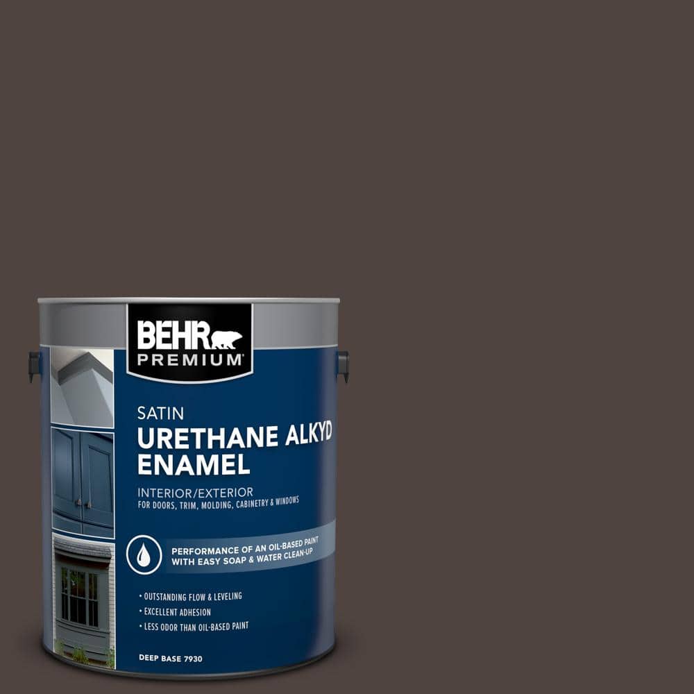 BEHR PREMIUM 1 gal. #790B-7 Bitter Chocolate Urethane Alkyd Satin Enamel Interior/Exterior Paint (1)