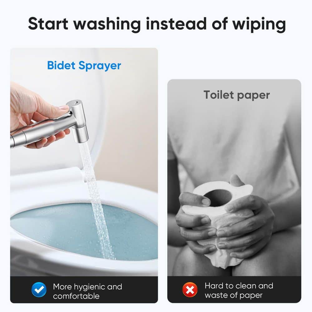 Wudkey Handleld Bidet Sprayer Bidet Attachment in Stainless Steel Brushed Nickel Faucet and Adjustable Water Pressure (3)
