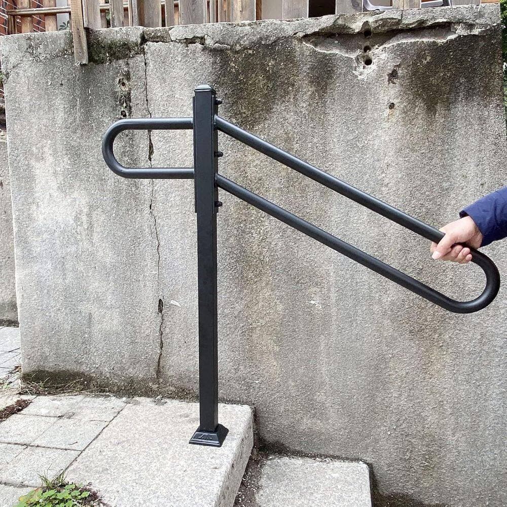 Afoxsos 35.5 L x 28 W Wrought Iron Handrails for Outdoor 1-3 Steps Metal Stair Railing with U-Shaped Design (2)