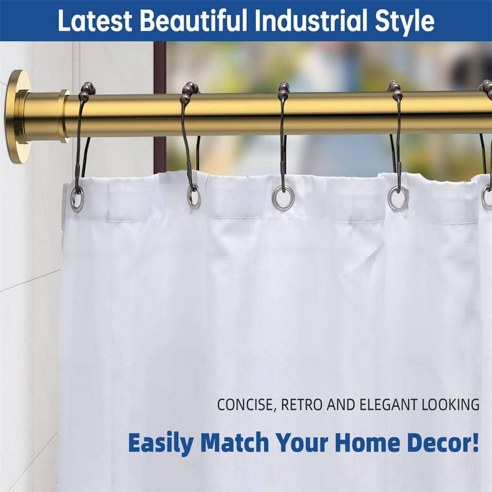 Cubilan 72 in. Tension Mounted Stainless Steel Adjustable Heavy Duty Spring Bath Shower Curtain Rod in Gold (2)