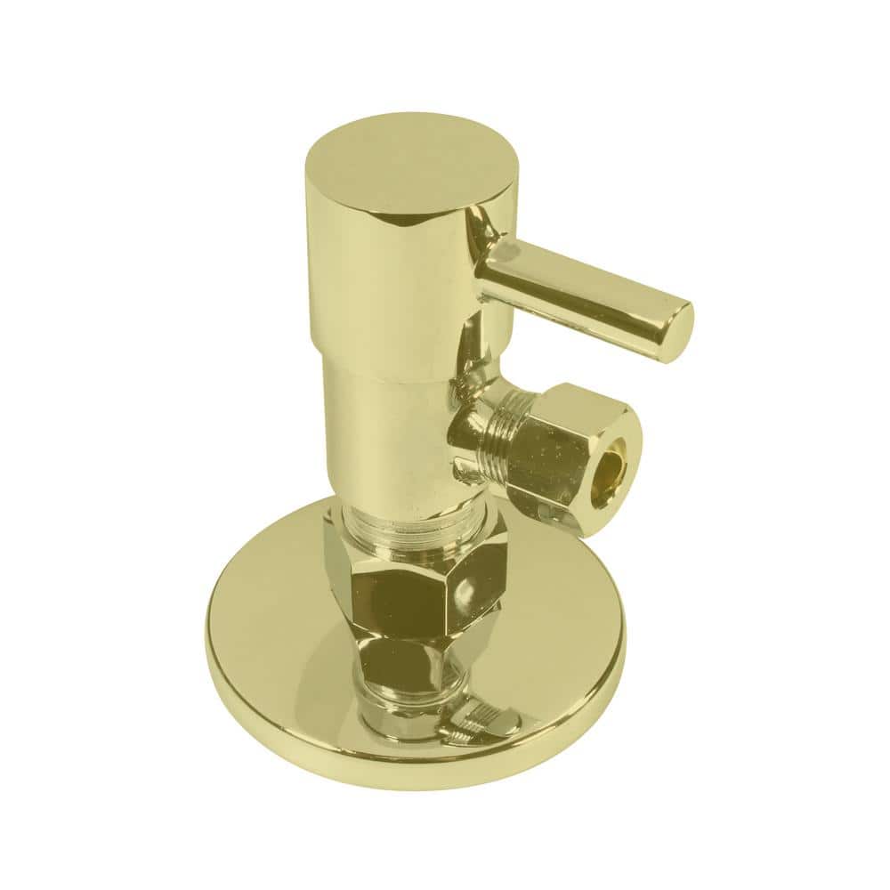 Westbrass 1/2 in. Nominal Compression Inlet x 3/8 in. O.D. Compression Outlet 1/4-Turn Round Angle Valve, Polished Brass (1)