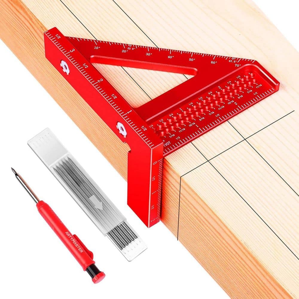 Afoxsos Aluminum Alloy 3D Multi-Angle Measuring Square Ruler High Precision Hole Scribing Woodworking Tools 6 Refills (3)