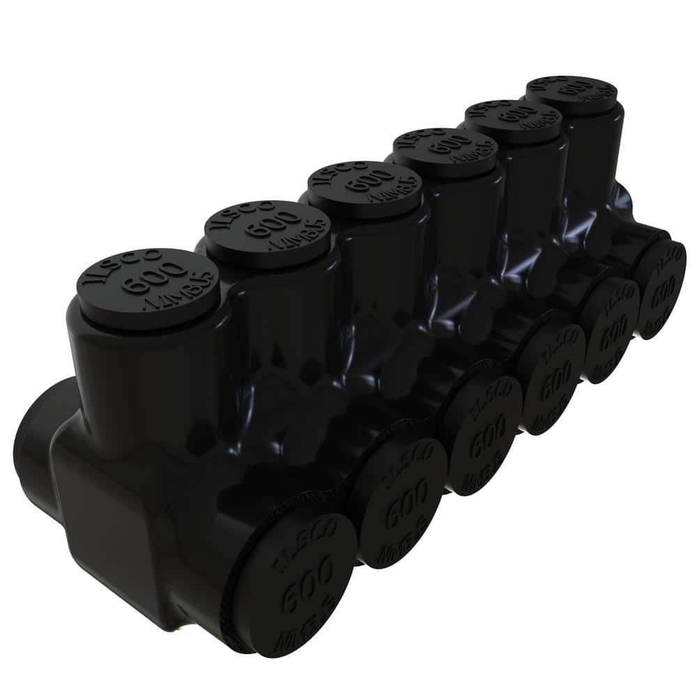 ILSCO Nimbus Insulated Aluminum Multi-Tap Connector, Conductor Range 600-4, 6-Ports, Dual Sided Entry, Tin Plated