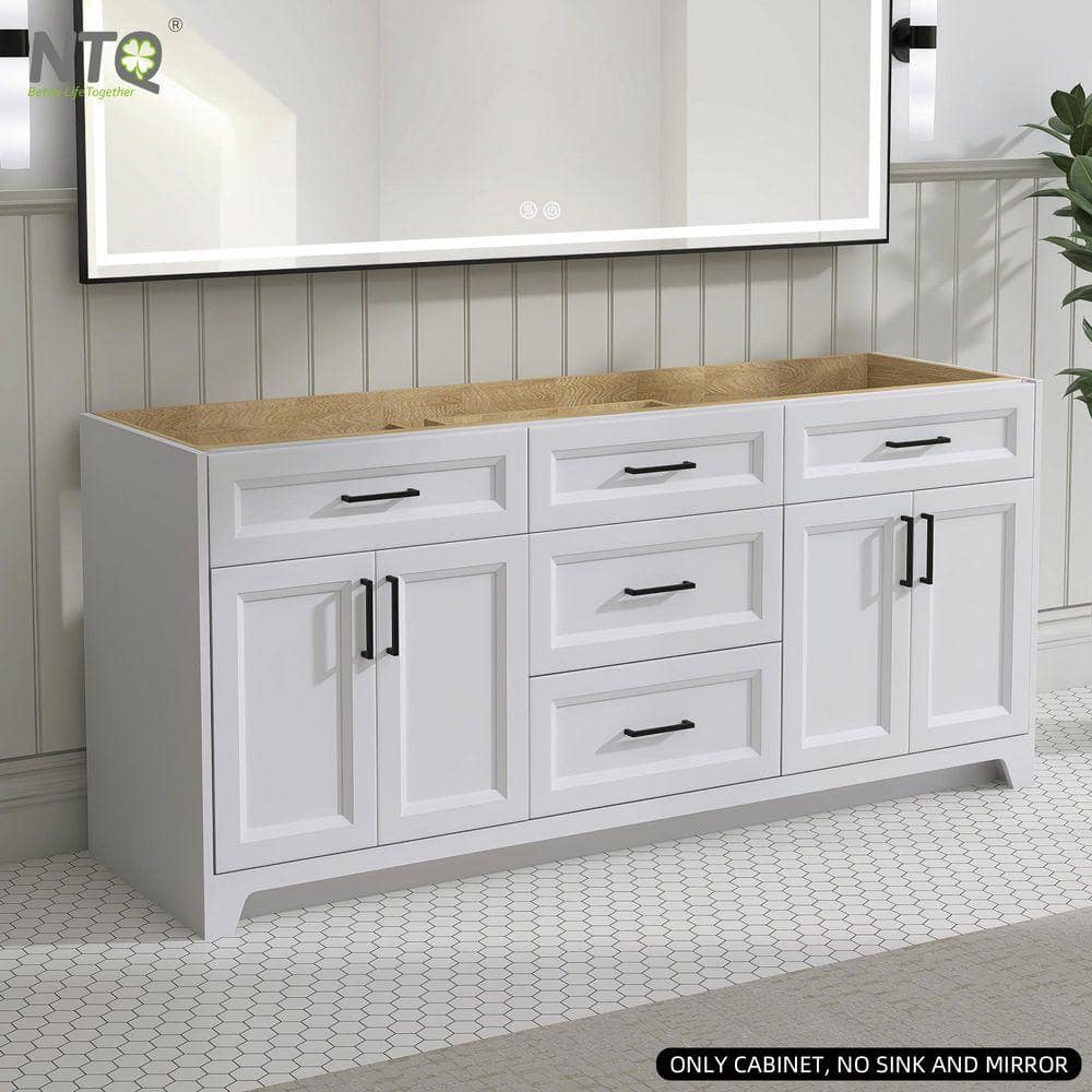 NTQ 72 in. W x 21.5 in. D x 33.5 in. H Bath Vanity Cabinet without Top Freestanding Solid Wood Bathroom Vanity in White (3)