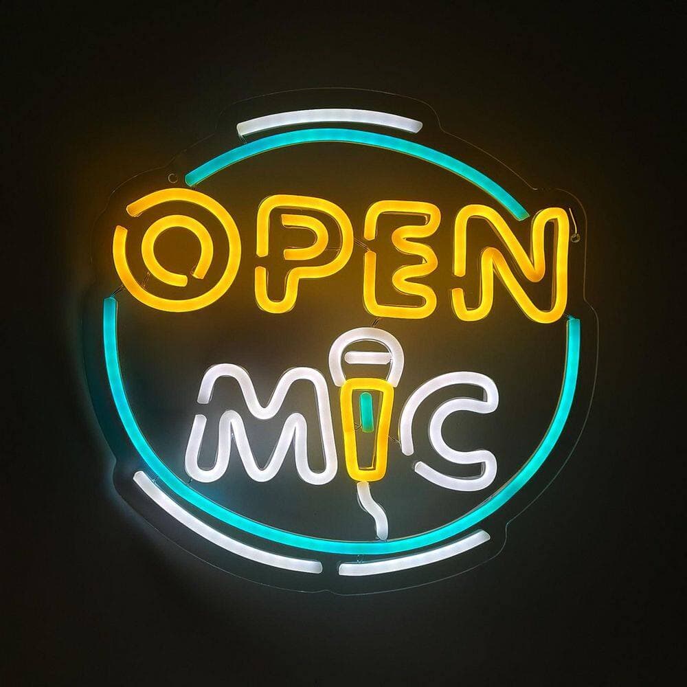 Afoxsos Open Mic Series LED Neon Light Acrylic Wall Sign Music Microphone Neon Flex Home Bar Karaoke Studio Party Decor (2)