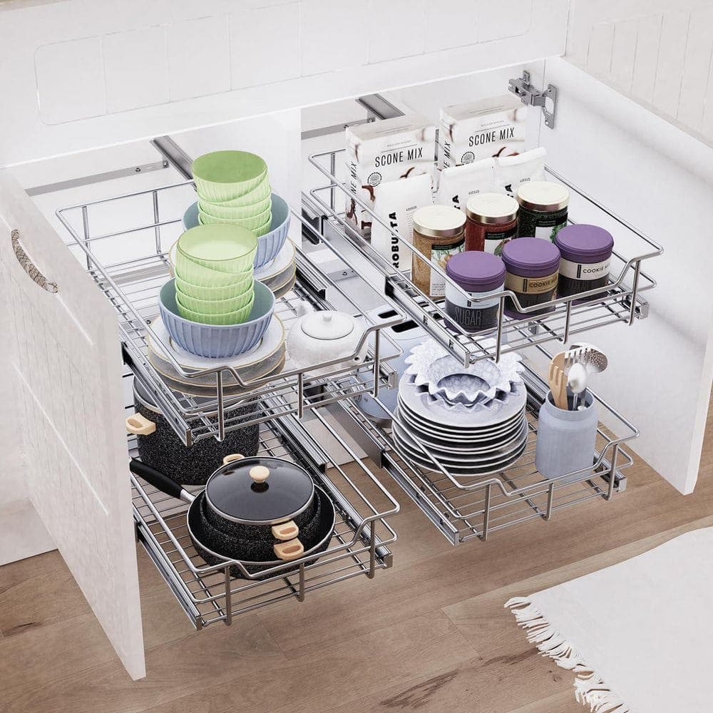 Wudkey 14 in. W x 22 in. D Pull Out Cabinet Organizer, Slide Out Drawers for Kitchen Organizers and Storage (2)