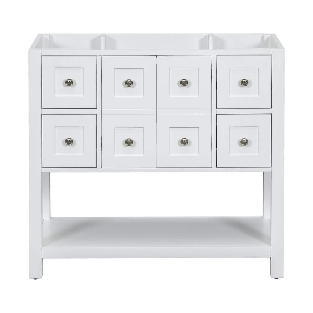 Unbranded 35.6 in. W x 17.9 in. D x 33 in. H Wood Bath Vanity Cabinet without Top in White with 4-Drawers and Soft Closing Doors