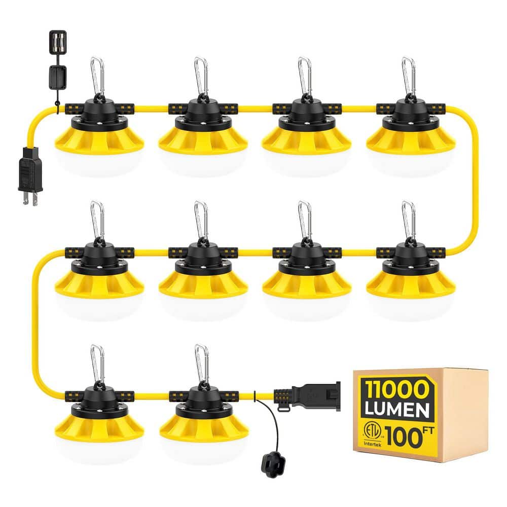 BeamBox 120-Volt 100W 100ft 11000Lm LED Work String Hanging Lights, Linkable Up to 8 sets,IP65 Waterproof, 5000K Daylight