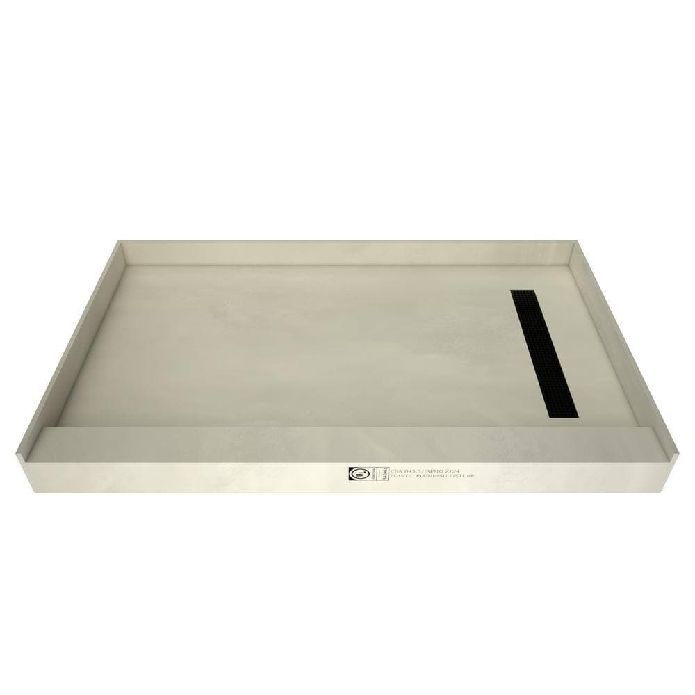 Tile Redi Redi Trench 60 in. L x 34 in. W Alcove Single Threshold Shower Pan Base with Right Trench Drain in Matte Black (1)