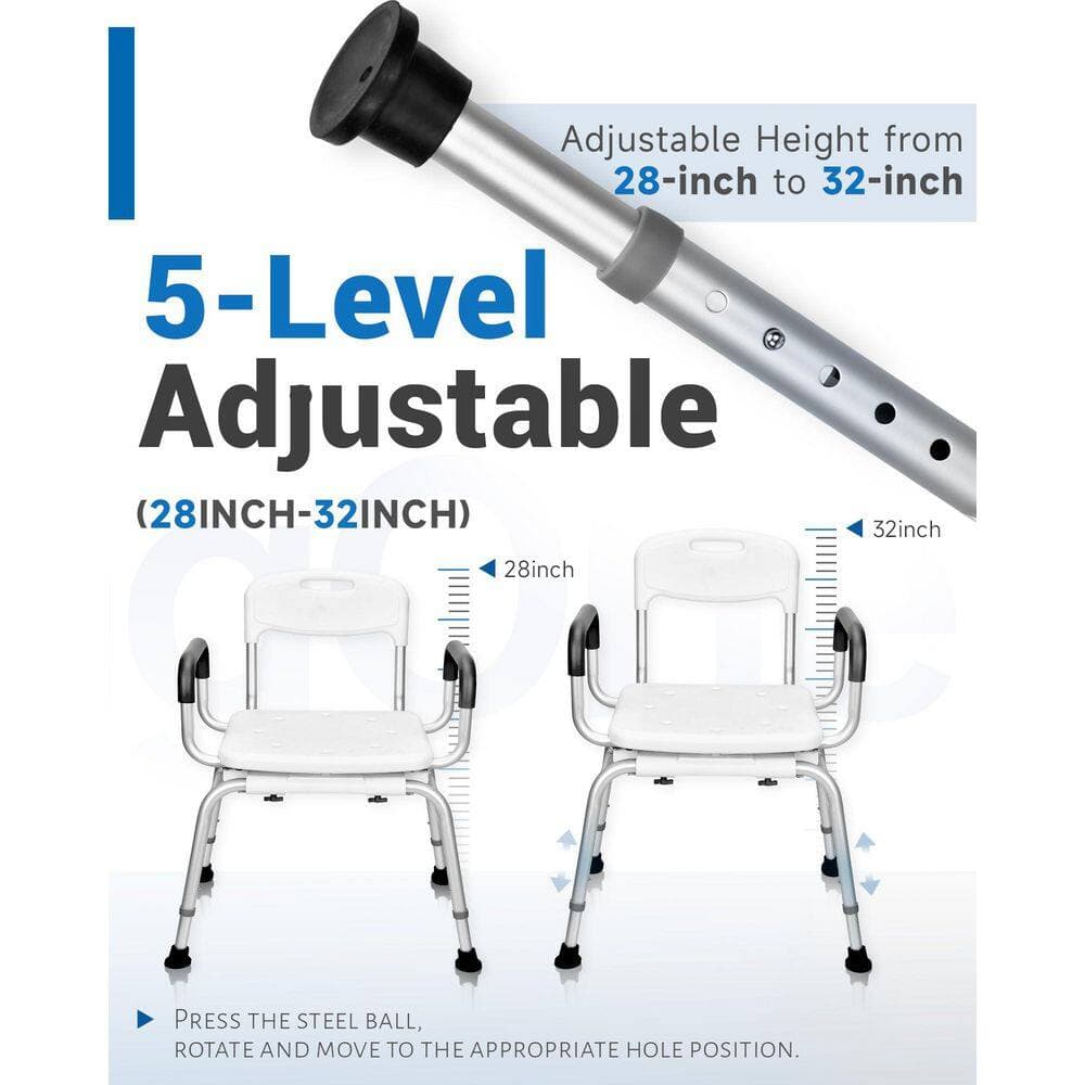 Anqtovp 25in W Freestanding Heavy Duty Swivel Shower Chair w Backrest, 360° Rotation, Non-Slip Armrests, Adjustable Height White (3)