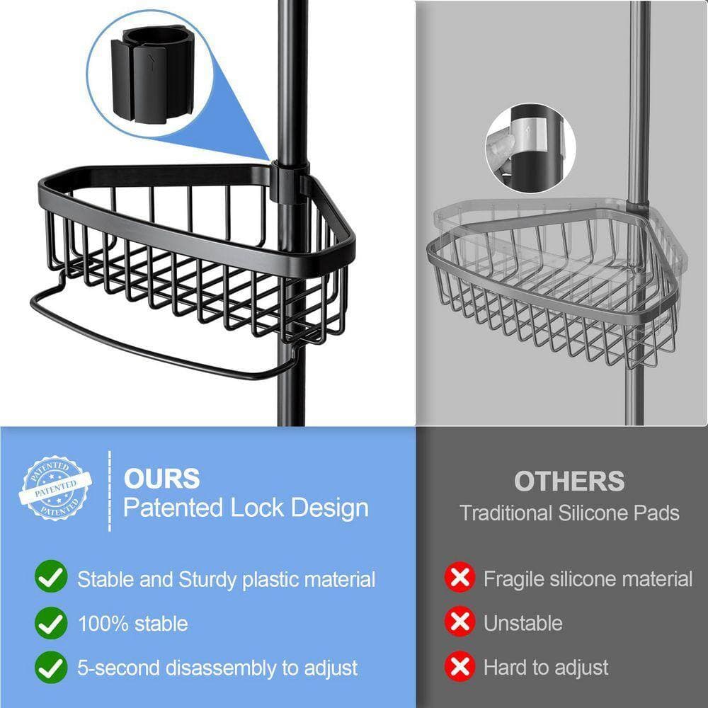 Unbranded 10in L 121in H Stainless Steel Tension Mount Shower Shelf Black Adjustable 4-Tier Rustproof Organizer (3)