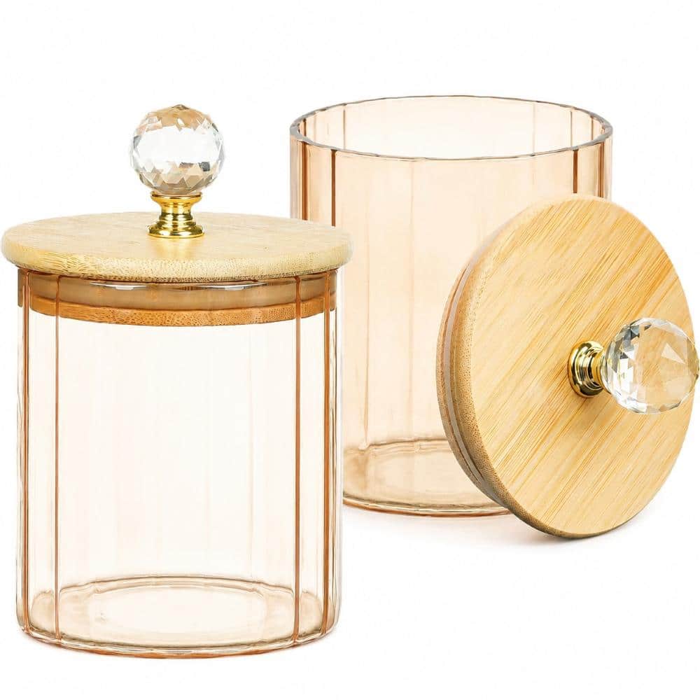 Unbranded Two Pack Amber Glass Qtip and Cotton Ball Canisters, 500ml, Vanity Bathroom Organizer Storage Jars Decor