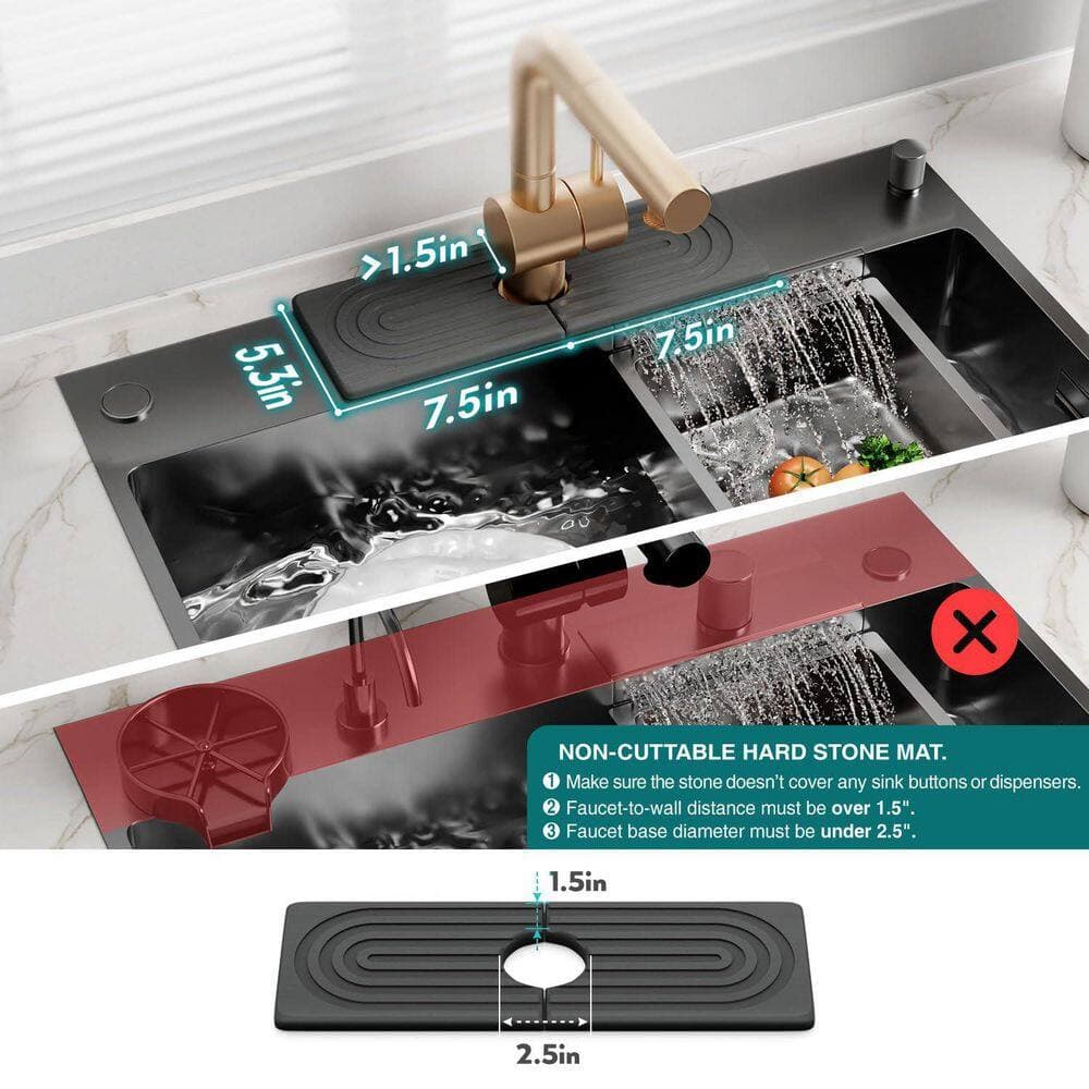 Wudkey Quick-Dry Diatomite Faucet Mat 1-Piece Bath Accessory Set with Sink Protector in Dark Grey(15 in. x 5.3 in.) (3)