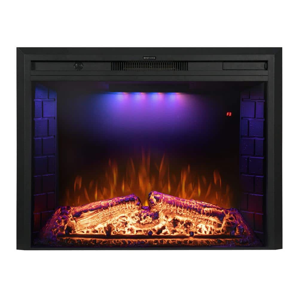 Delandgrand 33 in. Electric Fireplace Inserts with Fire Crackling Sound, Adjustable Top Light and Flame Speed, Black