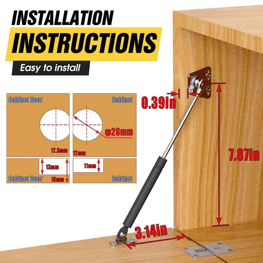 Wudkey 2-Pack Drop Down Gas Struts with 90° Page Turning axis, Gas Spring Hinge for Cabinet and Desk, Black (2)