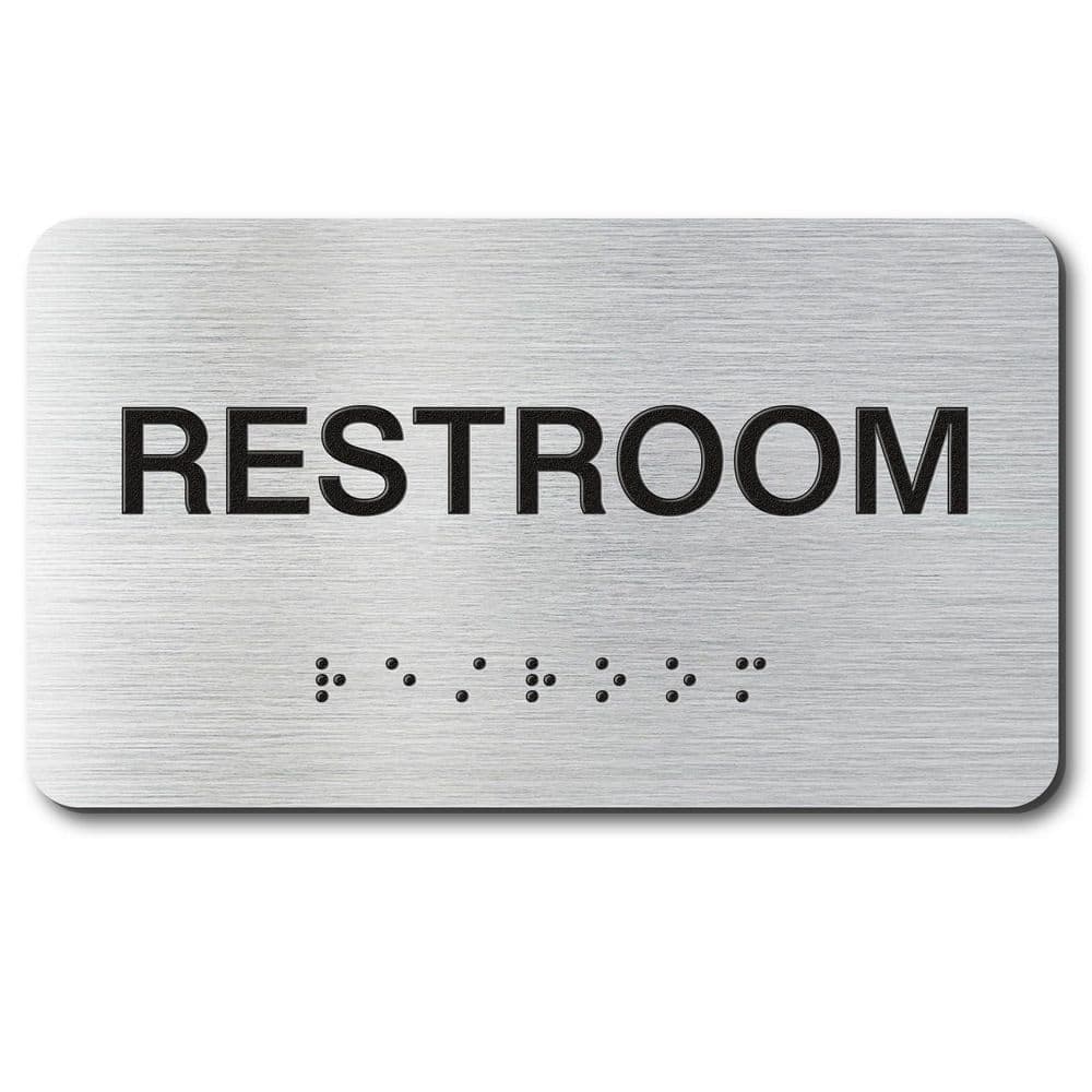 LAIFUCAM Brushed Aluminum Finish ADA Compliant Raised Text Grade 2 Braille Restroom Conference Room Office Door Sign (1)