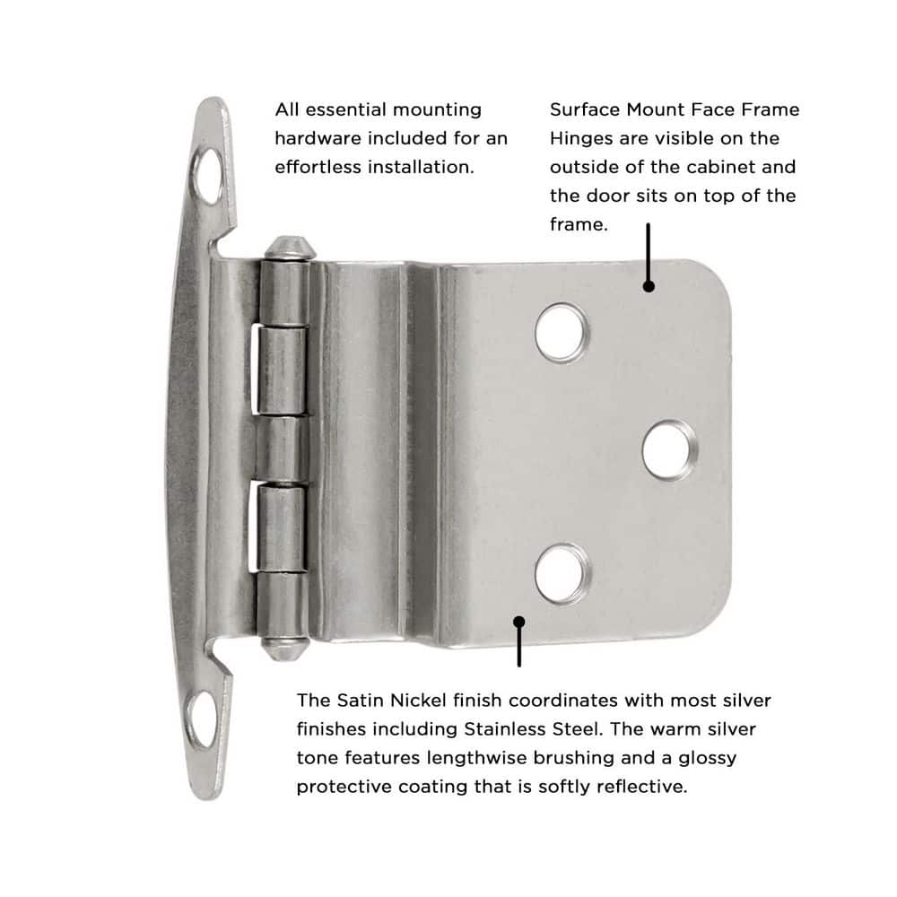 HICKORY HARDWARE Hinge 3/8 in. Inset Variable Overlay Face Frame Free-Swinging Satin Nickel Cabinet Hinge (5-Pairs) (3)