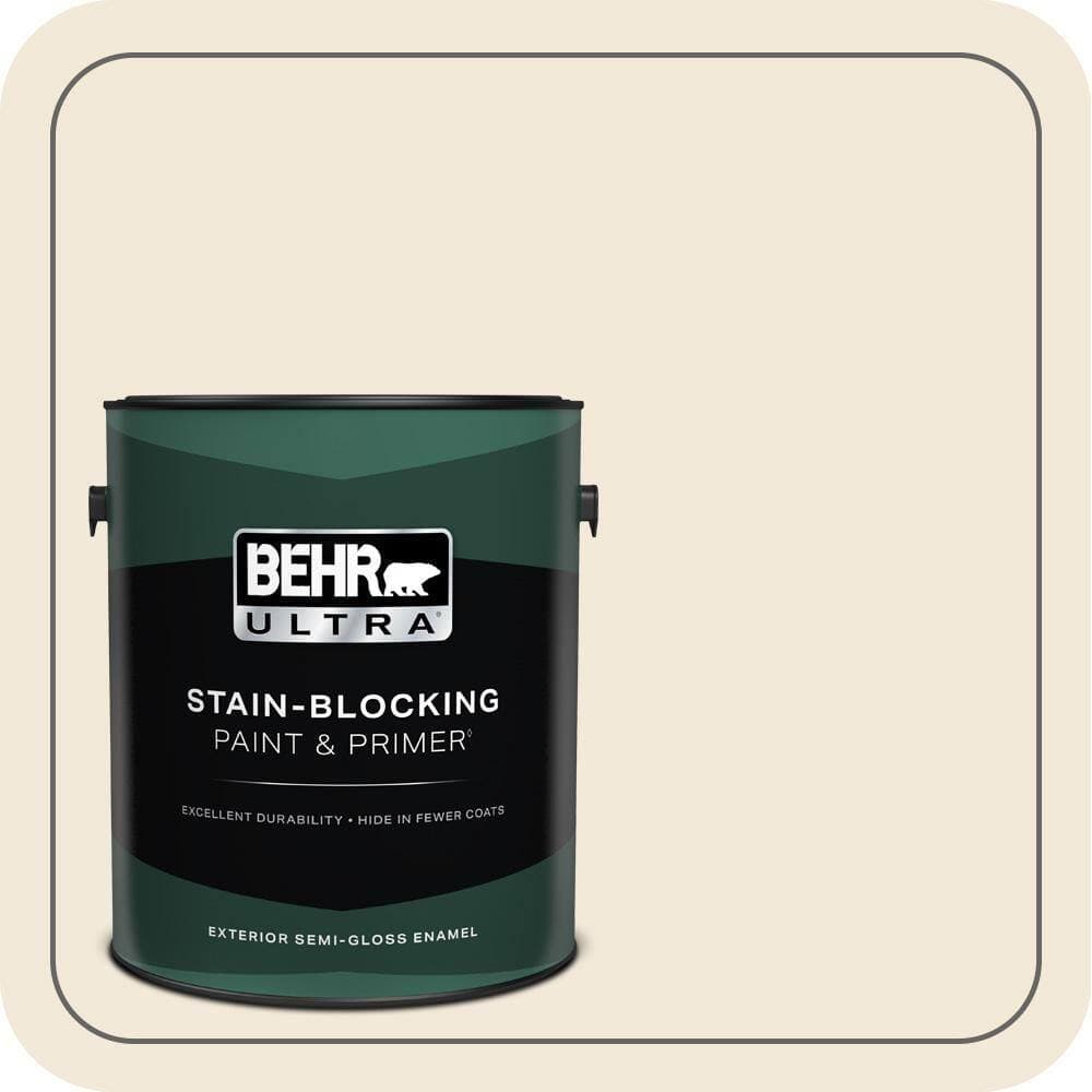 BEHR ULTRA 1 gal. #PPH-06 Rice Drink Semi-Gloss Enamel Exterior Paint & Primer