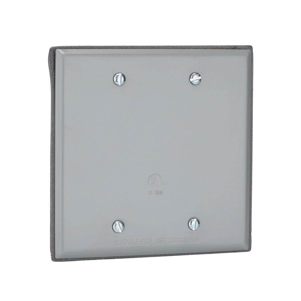 Commercial Electric 2-Gang Blank Metallic Weatherproof Outlet Cover, Gray (4)