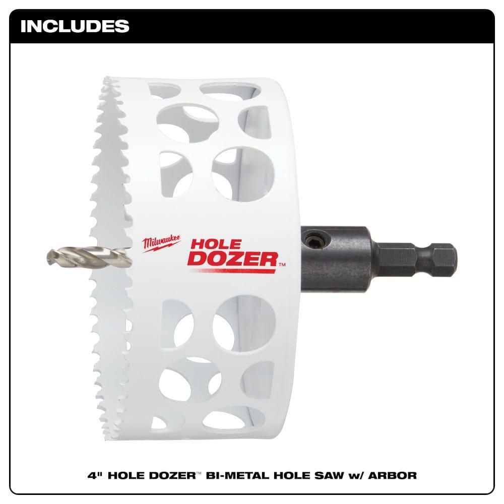 Milwaukee 4 in. HOLE DOZER Bi-Metal Hole Saw with 3/8 in. Arbor and Pilot Bit (4)
