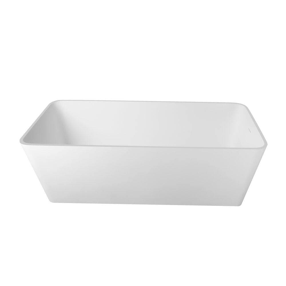 WELLFOR 67 in. x 31.5 in. Artificial Stone Soaking Bathtub in Matte White Solid Surface with Overflow and Pop-up Drain (3)