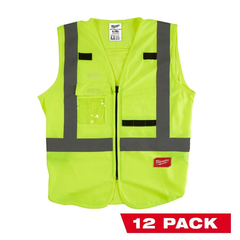 Milwaukee Small/Medium Yellow Class 2 High Visibility Safety Vest with 10 Pockets (12-Pack)