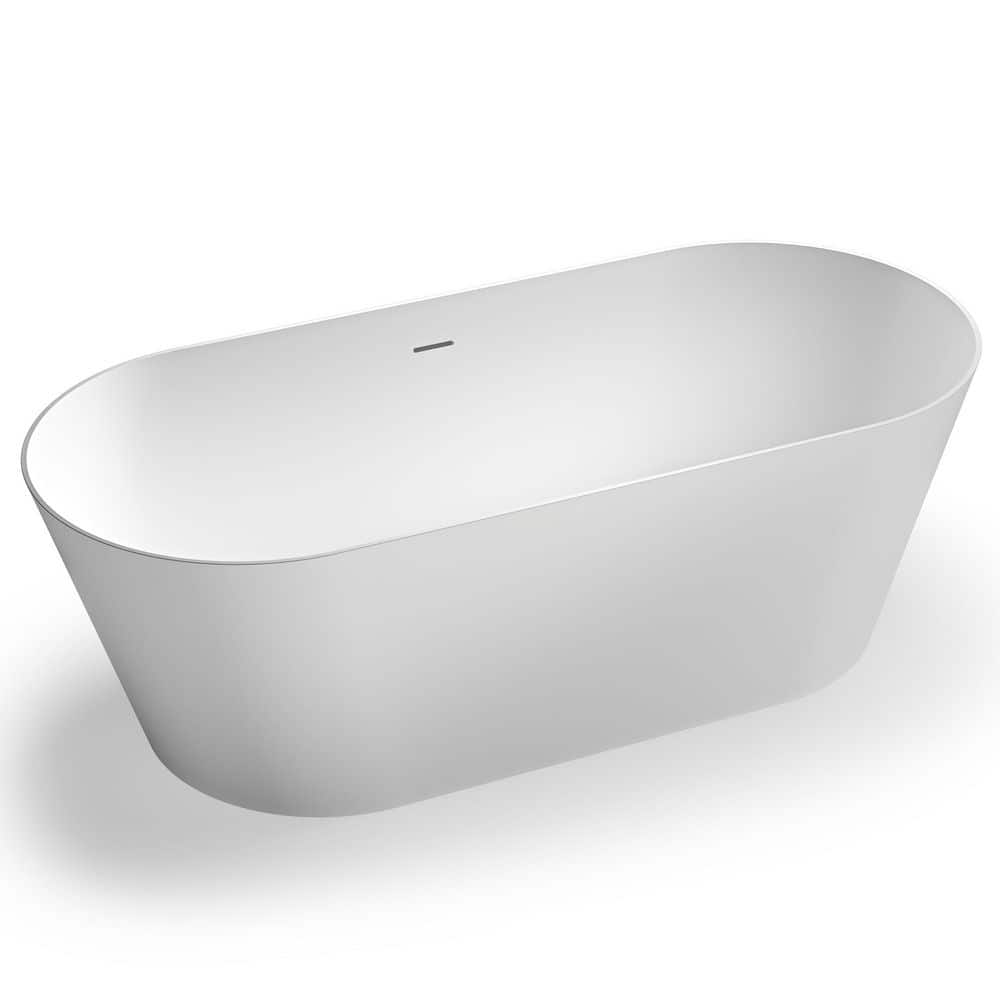 Ruvati Omnia 30 in. Freestanding Soaking Oval Bathtub Matte White epiStone Solid Surface with Center Drain (2)