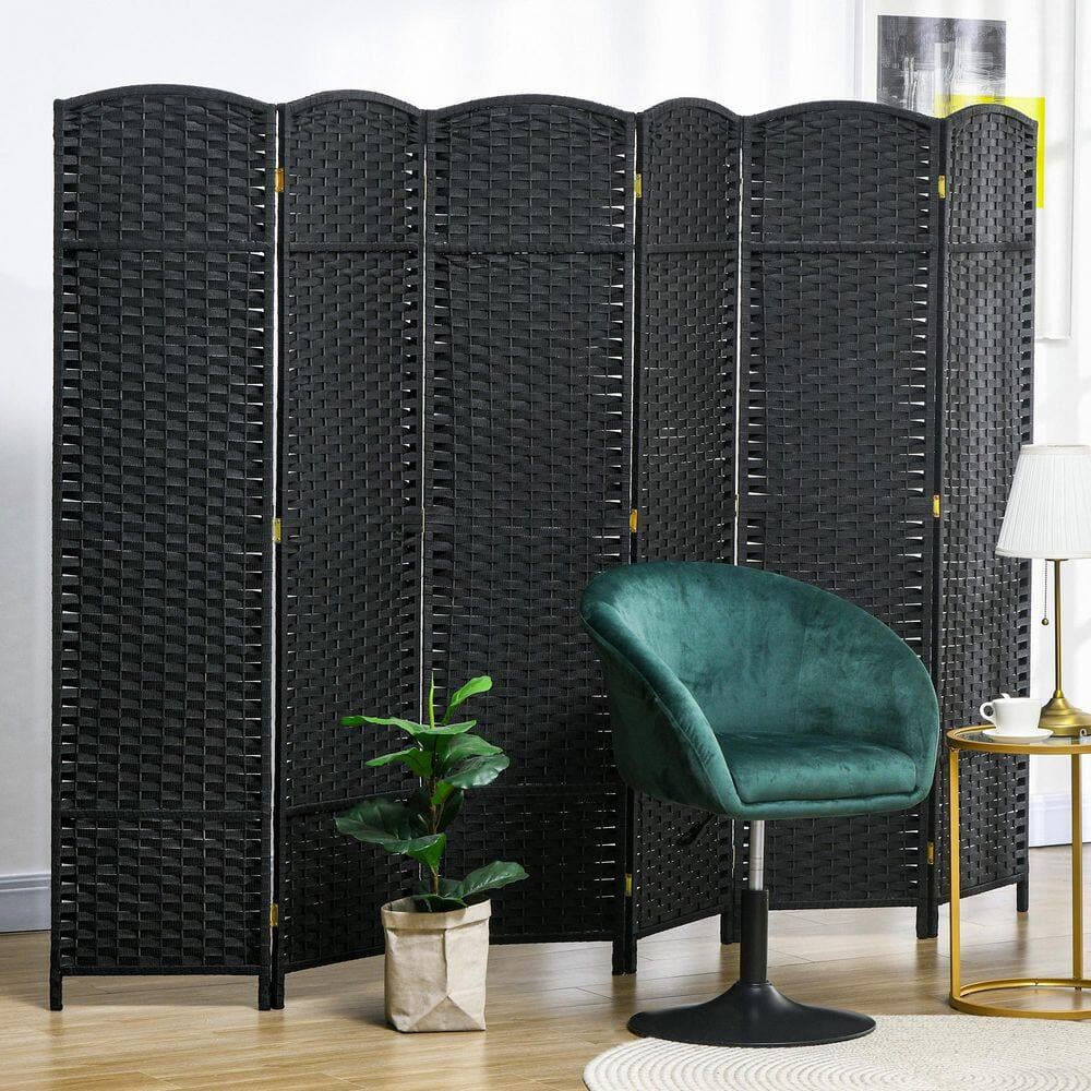 Zeus & Ruta 6 ft. Black Tall Room Divider Weave Fiber Folding Privacy Screens (6-Panel) (2)