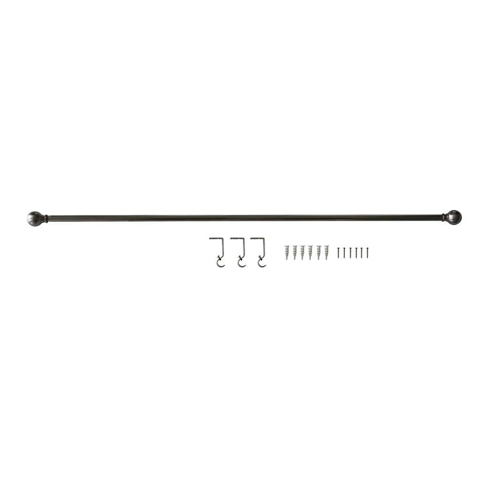 StyleWell 48 in.-84 in. Single 5/8 in. Curtain Rod Kit in Brushed Nickel with Ball Finial