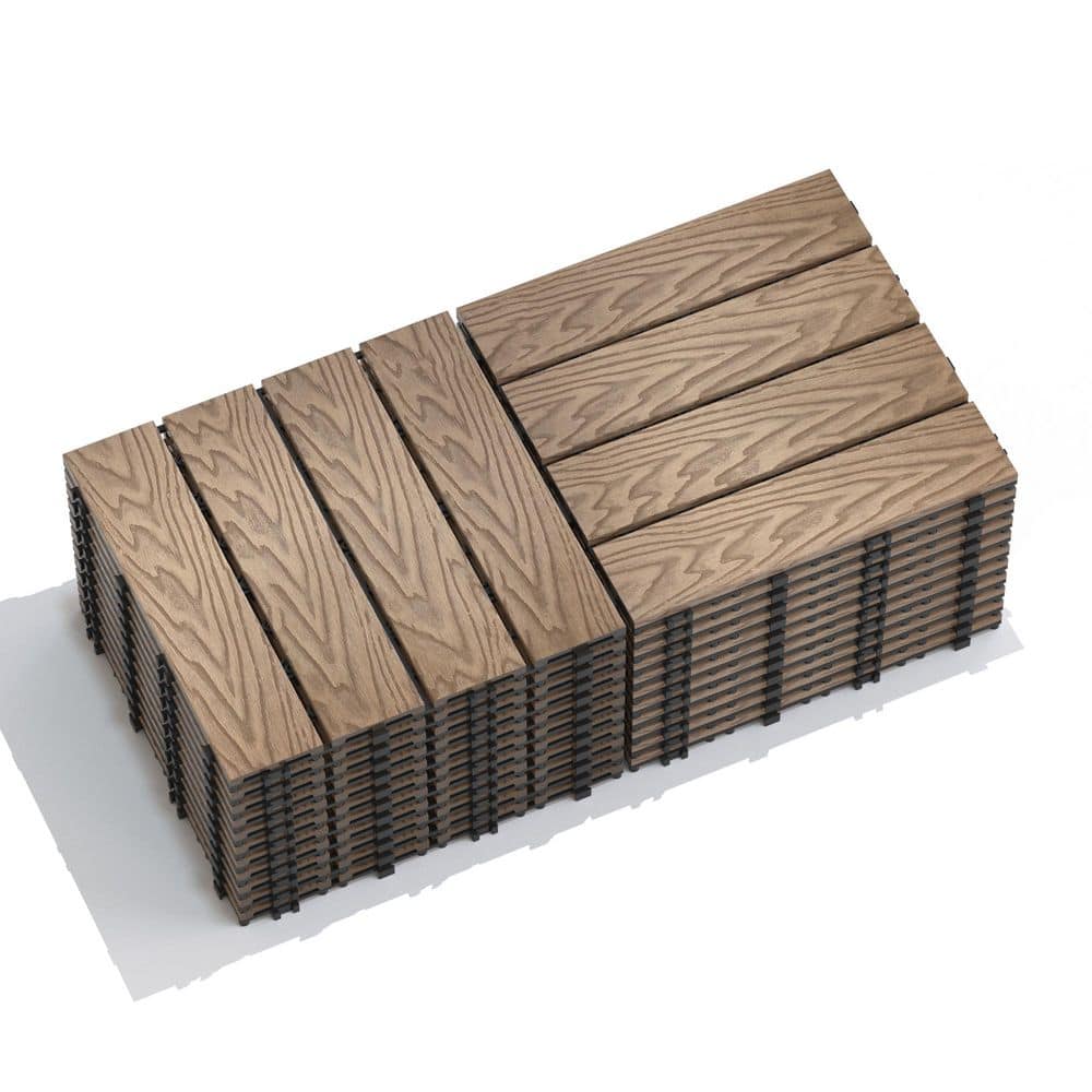 cadeninc 11.8 in. x 11.8 in. Square Wood-Plastic Composite Patio Deck Tiles,Water Resistant Indoor Outdoor,Teak (Set of 22) (1)