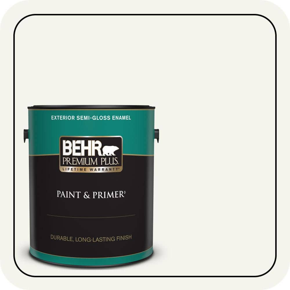 BEHR PREMIUM PLUS 1 gal. #YL-W15 Polar Bear Semi-Gloss Enamel Exterior Paint & Primer