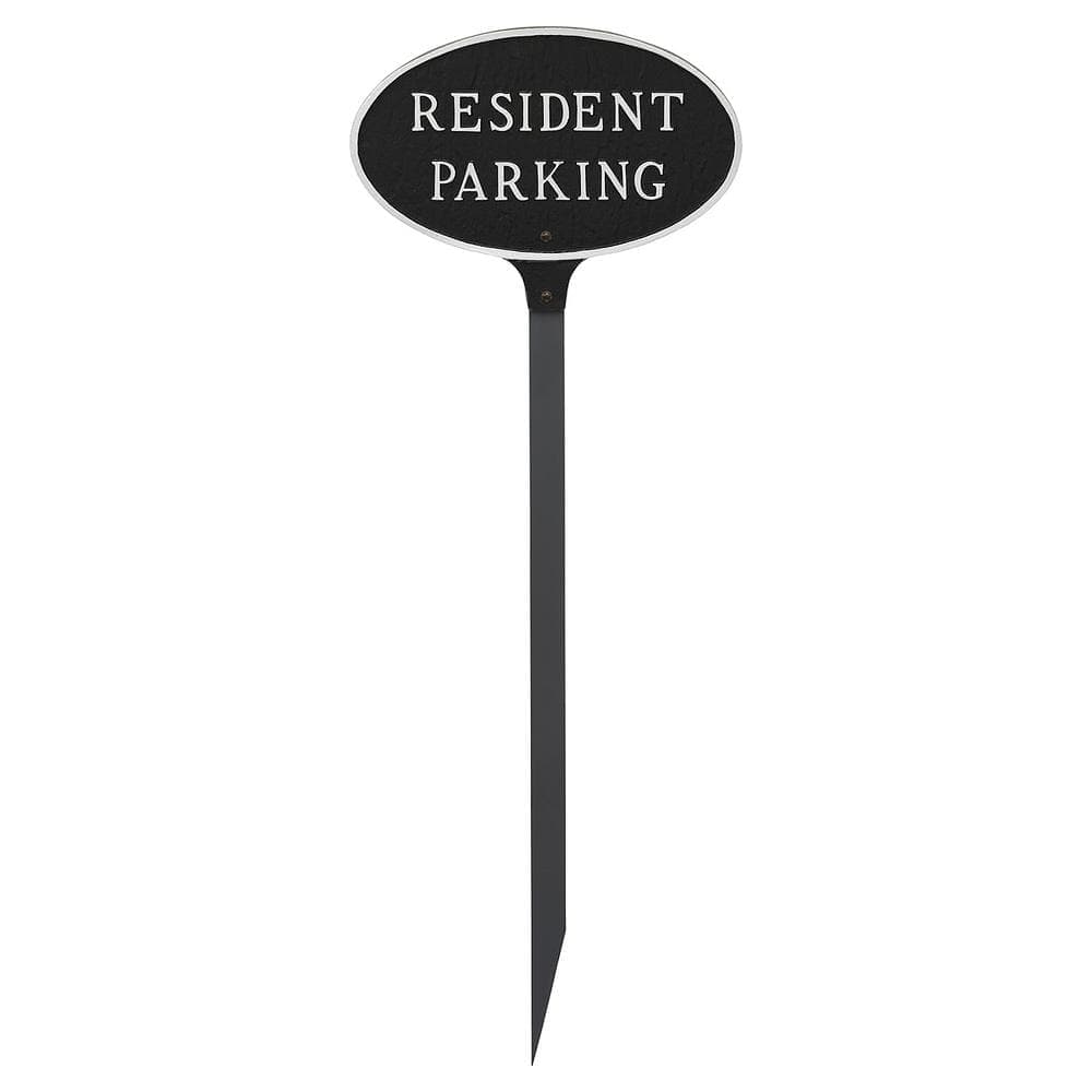 Montague Metal Products 8.5 in. x 13 in. Standard Oval Resident Parking Statement Plaque Sign with 23 in. Lawn Stake - Black/Silver (2)