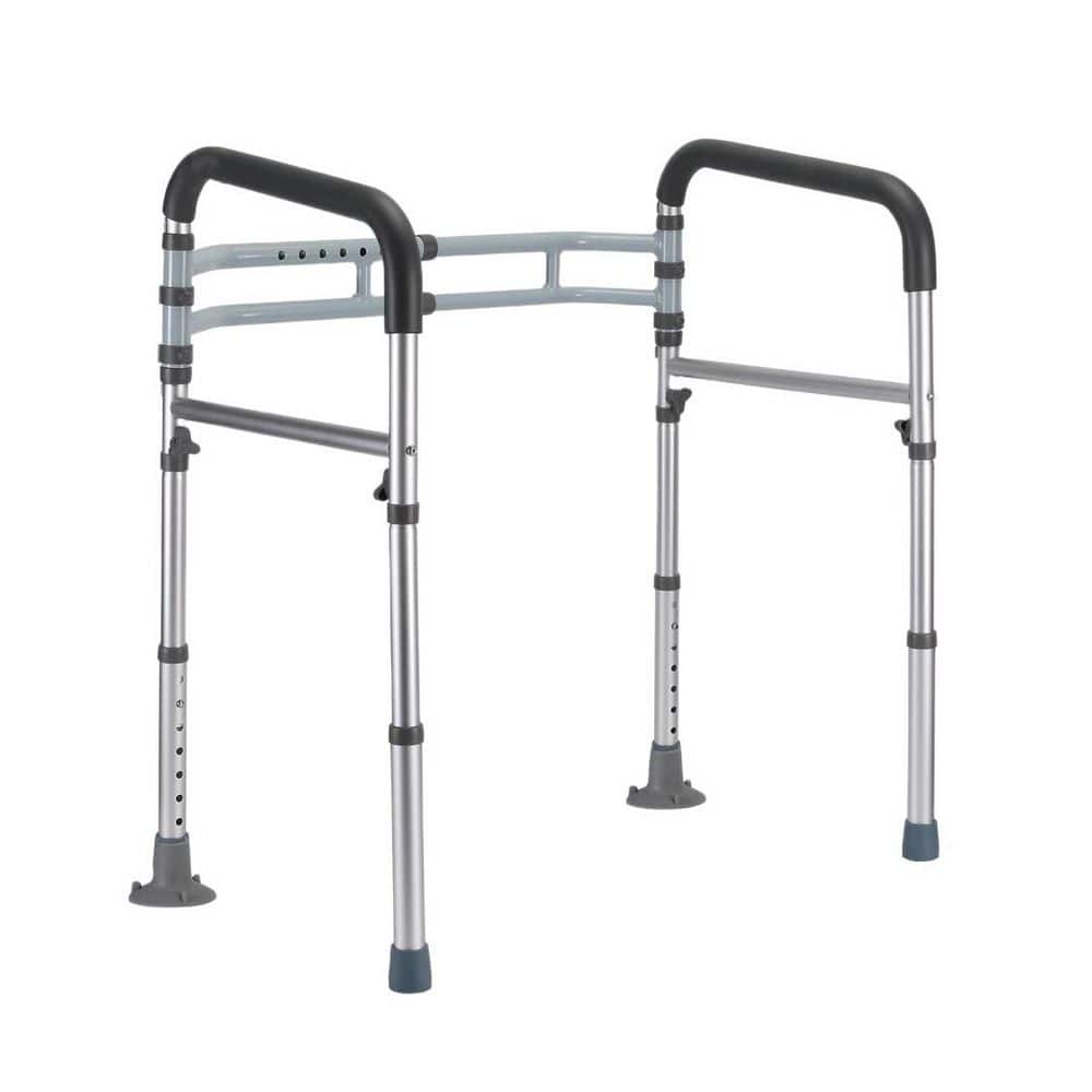 NVNOO Adjustable Aluminum Foldable Toilet Safety Rails Fit Any Toilets for Elderly Handicap and Disabled, Silver (1)