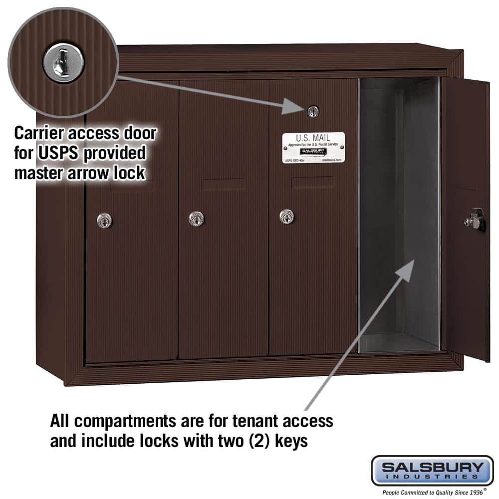 Salsbury Industries Bronze Surface-Mounted USPS Access Vertical Mailbox with 4 Door (2)