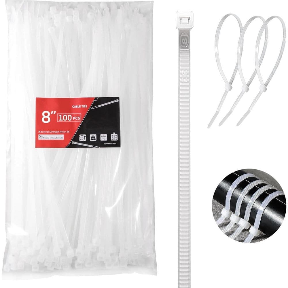Lukyamzn UV Resistant Nylon Cable Zip Tie 8 in. White 100-Pack B0CY44MS17 (1)