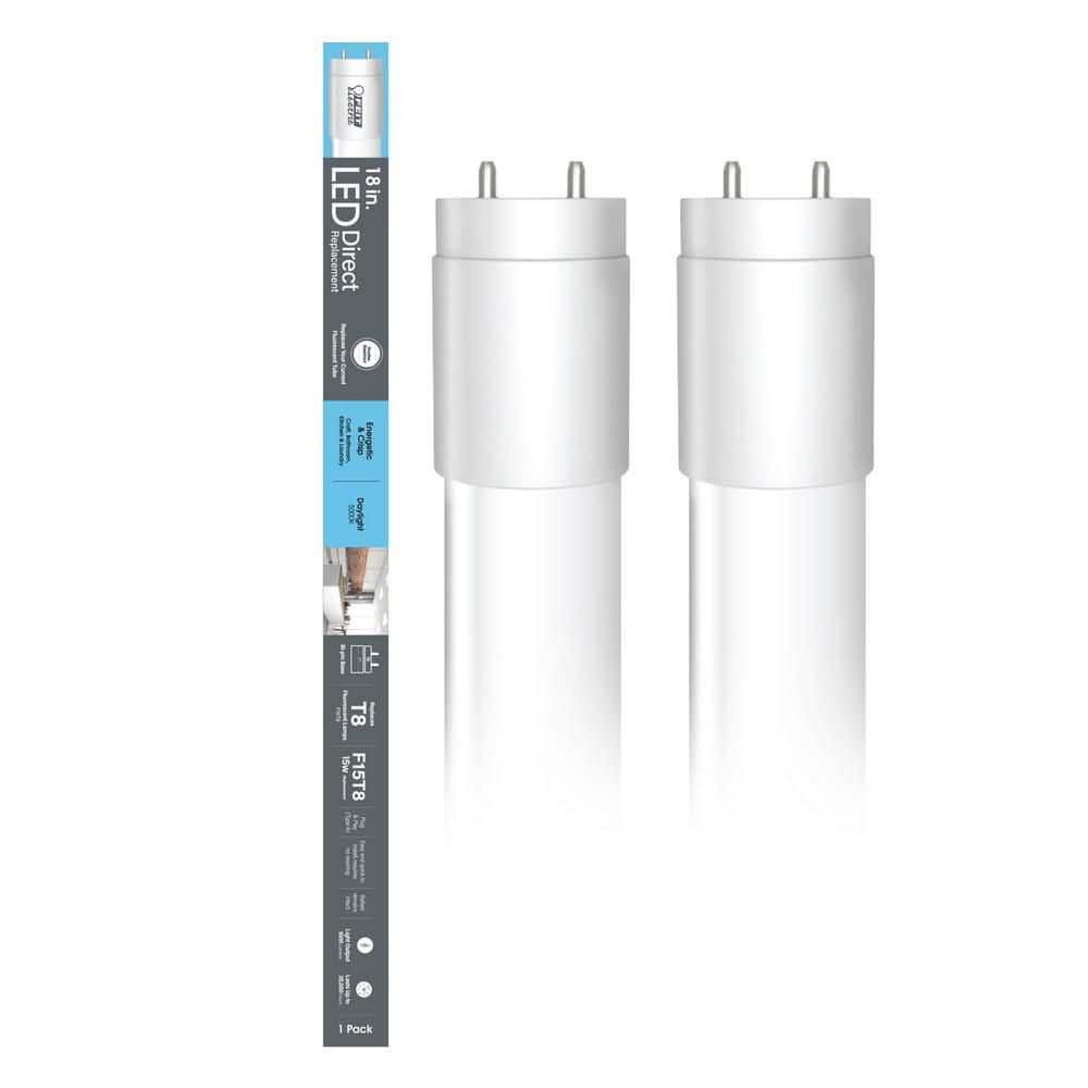 Feit Electric 15-Watt Equivalent 18 in. T8 G13 Type A Plug and Play Linear LED Tube Light Bulb, Daylight 5000K (2)