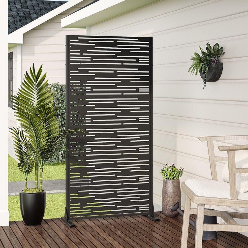 Lirago 72 in. x 35 in. Black Outdoor Metal Privacy Screen Garden Fence (1)