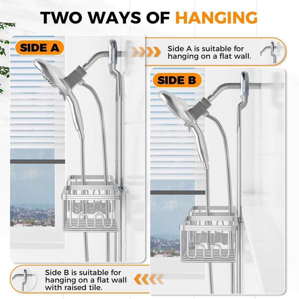 Anqtovp Hanging Adjustable Shower Caddy with Hooks, Soap Holders, Rustproof Over Shower Head Organizer in Silver (2)